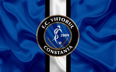 FC Viitorul, 4k, Romanian football club, logo, silk flag, Romanian Liga 1, Constanta, Romania, football