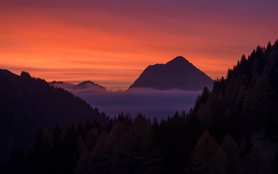 Italia, montagne, tramonto, Casera Ramaz, italiano punti di riferimento, Europa