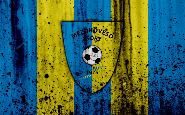 Mezokovesd Zsori FC, 4k, Unkarilainen jalkapalloseura, logo, grunge, kivi rakenne, HUOM EN, Unkarin football league, tunnus, Mez&#246;k&#246;vesd, Unkari
