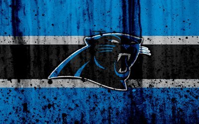 4k, Carolina Panthers, grunge, NFL, american football, NFC, logo, USA, art, stone texture, South Division
