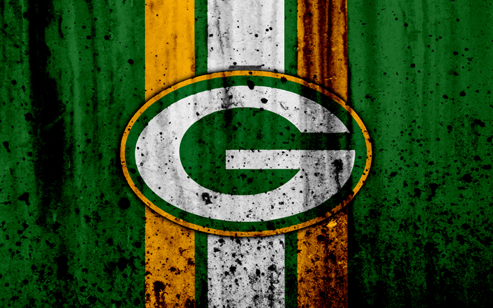 4k, Green Bay Packers, grunge, NFL, american football, NFC, logo, USA, art, stone texture, North Division