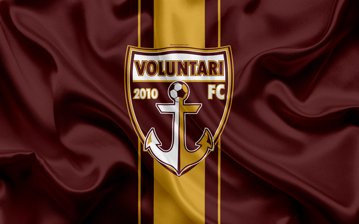 FC Voluntari, 4k, Rum&#228;nska football club, logotyp, silk flag, Rum&#228;nska Liga 1, Voluntari, Rum&#228;nien, fotboll