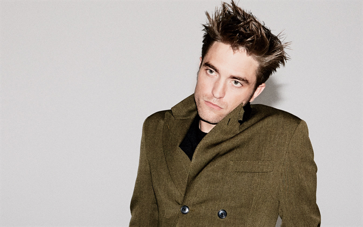 Robert Pattinson, 4k, valokuva ampua, muotokuva, vihre&#228; takki, Brittil&#228;inen n&#228;yttelij&#228;