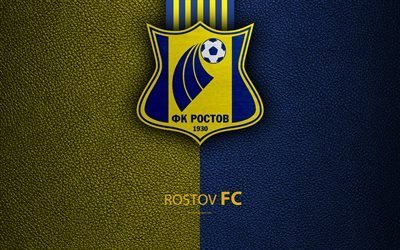 FC Rostov, 4k, logo, Russian football club, leather texture, Russian Premier League, football, Rostov-on-Don, Russia