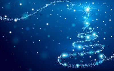 النيون شجرة عيد الميلاد, السنة الجديدة, الأزرق خلفية عيد الميلاد, المفاهيم
