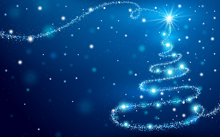 neon, weihnachtsbaum, neues jahr, blaue weihnachten hintergrund, konzepte