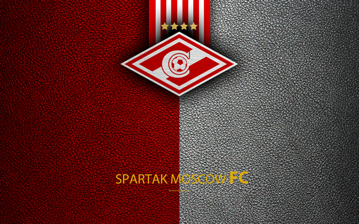 FC Spartakモスクワ, 4k, ロゴ, ロシアのサッカークラブ, 革の質感, ロシアのプレミアリーグ, サッカー, モスクワ, ロシア