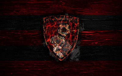 Bournemouth FC, fire logo, Premier League, red and black lines, english football club, grunge, football, soccer, logo, Bournemouth, wooden texture, England