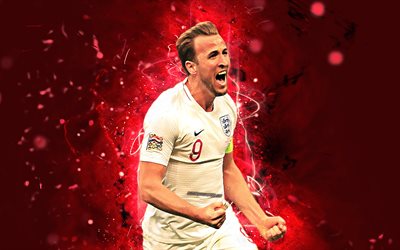 Harry Kane, goal, England National Team, forward, joy, Kane, soccer, footballers, neon lights, English football team