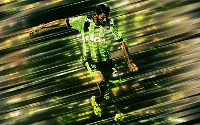 Gerson Magrao, 4k, creative art, blades style, America Mineiro, Brazilian footballer, Serie A, Brazil, green background, lines art, football, Magrao