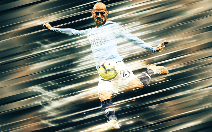 David Silva, 4k, creative art, blades style, Manchester City FC, Spanish footballer, Premier League, England, blue background, lines art, football
