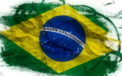 Flag of brazil, paper, grunge, brazilian flag, South America, brazilian paper flag