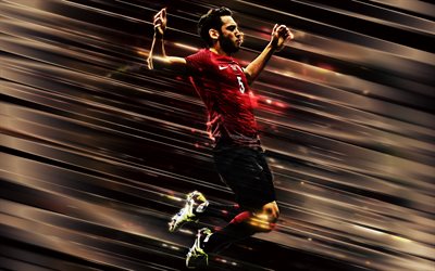 Hakan Calhanoglu, 4k, creative art, blades style, Turkey national football team, Turkish footballer, Turkey, red background, football, Calhanoglu