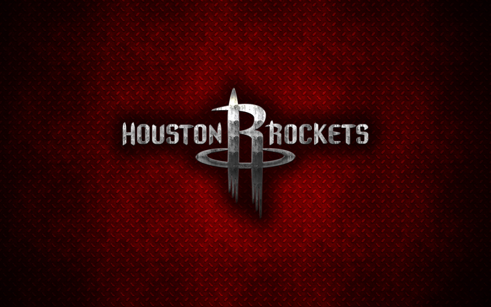 Houston Rockets, 4k, American Basketball Club, metal logo, creative art, NBA, emblem, red metal background, Houston, Texas, USA, basketball, National Basketball Association, Western Conference
