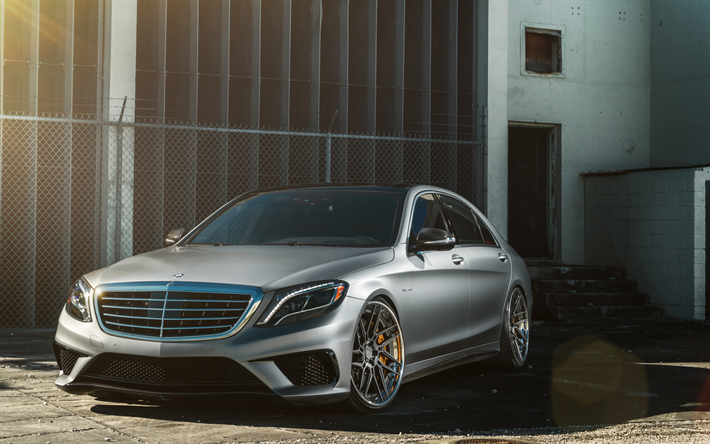 A Mercedes-Benz S63 AMG, W222, 4MATIC, cinza fosco S63, exterior, carros de luxo, Carros alem&#227;es, Mercedes