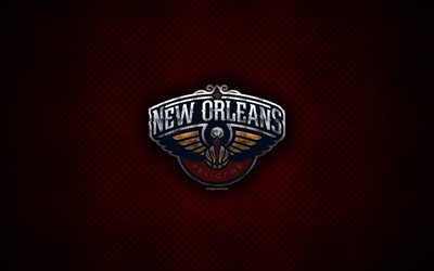 New Orleans Pelicans, 4k, American Basketball Club, metal logo, creative art, NBA, emblem, red metal background, New Orleans, Louisiana, USA, basketball, National Basketball Association, Western Conference