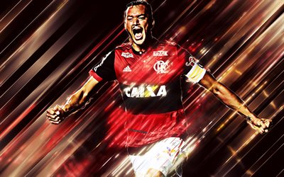 Rever, 4k, creative art, blades style, Flamengo, Brazilian footballer, Serie A, Brazil, red background, lines art, football, Rever Humberto Alves Araujo