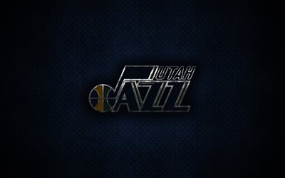 Utah Jazz, 4k, American Basketball Club, metal logo, creative art, NBA, emblem, blue metal background, Salt Lake City, Utah, USA, basketball, National Basketball Association, Western Conference