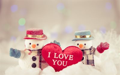 Snowmen, winter, snow, Christmas, I love you, New Year, snowman