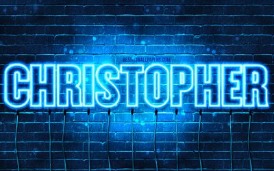 Christopher, 4k, wallpapers with names, horizontal text, Christopher name, blue neon lights, picture with Christopher name