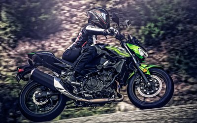 Kawasaki Z400, 2020, exterior, side view, new black-green Z400, sports motorcycles, Japanese motorcycles, Kawasaki