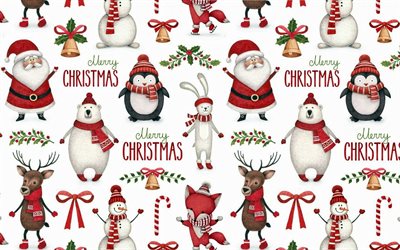 christmas characters pattern, xmas backgrounds, christmas concepts, christmas decorations, background with christmas characters, christmas backgrounds