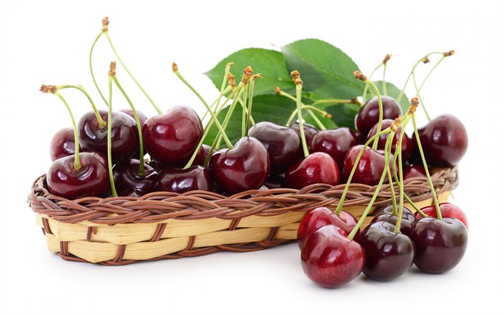 cherries, ripe berries, cherries on a white background, cherries on plates