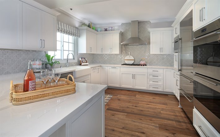 elegante e moderna cucina di design d&#39;interni in stile classico, moderno interior design, progetto cucina, bianco classico mobili per cucina