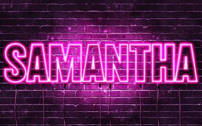 Samantha, 4k, pap&#233;is de parede com os nomes de, nomes femininos, Samantha nome, roxo luzes de neon, texto horizontal, imagem com Samantha nome