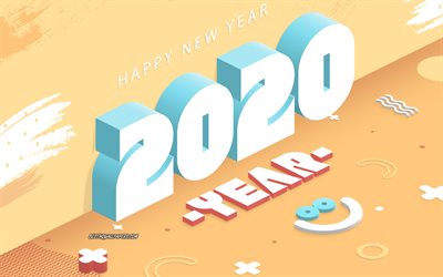 2020 3d background, Happy New Year 2020, Yellow abstract 2020 background, Funny 2020 art, 2020 concepts, 3d letters
