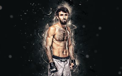 Zabit Magomedsharipov, 4k, beyaz neon ışıkları, Rus D&#246;v&#252;ş&#231;&#252;, MMA, UFC, Zabit Magomedsharipov 4K, UFC d&#246;v&#252;ş&#231;&#252;s&#252;, MMA savaş&#231;ıları