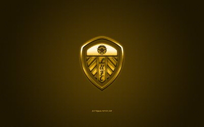 Leeds United FC, Engelska football club, EFL Championship, gul logotyp, gul kolfiber bakgrund, fotboll, Leeds, Leeds United FC logotyp