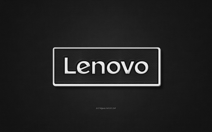 Lenovo leather logo, black leather texture, emblem, Lenovo, creative art, black background, Lenovo logo