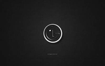LG leather logo, black leather texture, emblem, LG, creative art, black background, LG logo