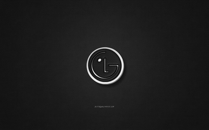 LG l&#228;der logotyp, svart l&#228;der konsistens, emblem, LG, kreativ konst, svart bakgrund, LG logotyp