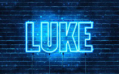 Luke, 4k, wallpapers with names, female names, Luke name, purple neon lights, horizontal text, picture with Luke name