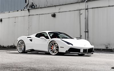 Ferrari 488 GTB, 2019, white supercar, front view, tuning Ferrari 488, new white 488 GTB, italian sports cars, Ferrari