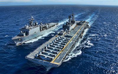 USS Bonhomme Richard, 4k, LHD-6, assault ships, United States Navy, US army, battleship, US Navy, Wasp-class, HDR