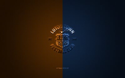 Luton Town FC, English football club, EFL Championship, orange-blue logo, orange-blue carbon fiber background, football, Luton, Luton Town FC logo