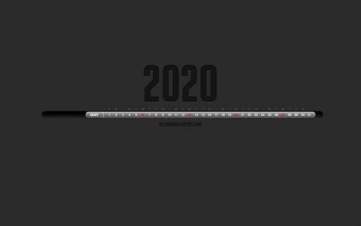 2020 May Calendar, Stylish black calendar, May 2020, gray background, month calendar, May 2020 numbers in one line, May 2020 Calendar