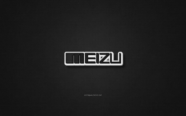 Meizu leather logo, black leather texture, emblem, Meizu, creative art, black background, Meizu logo