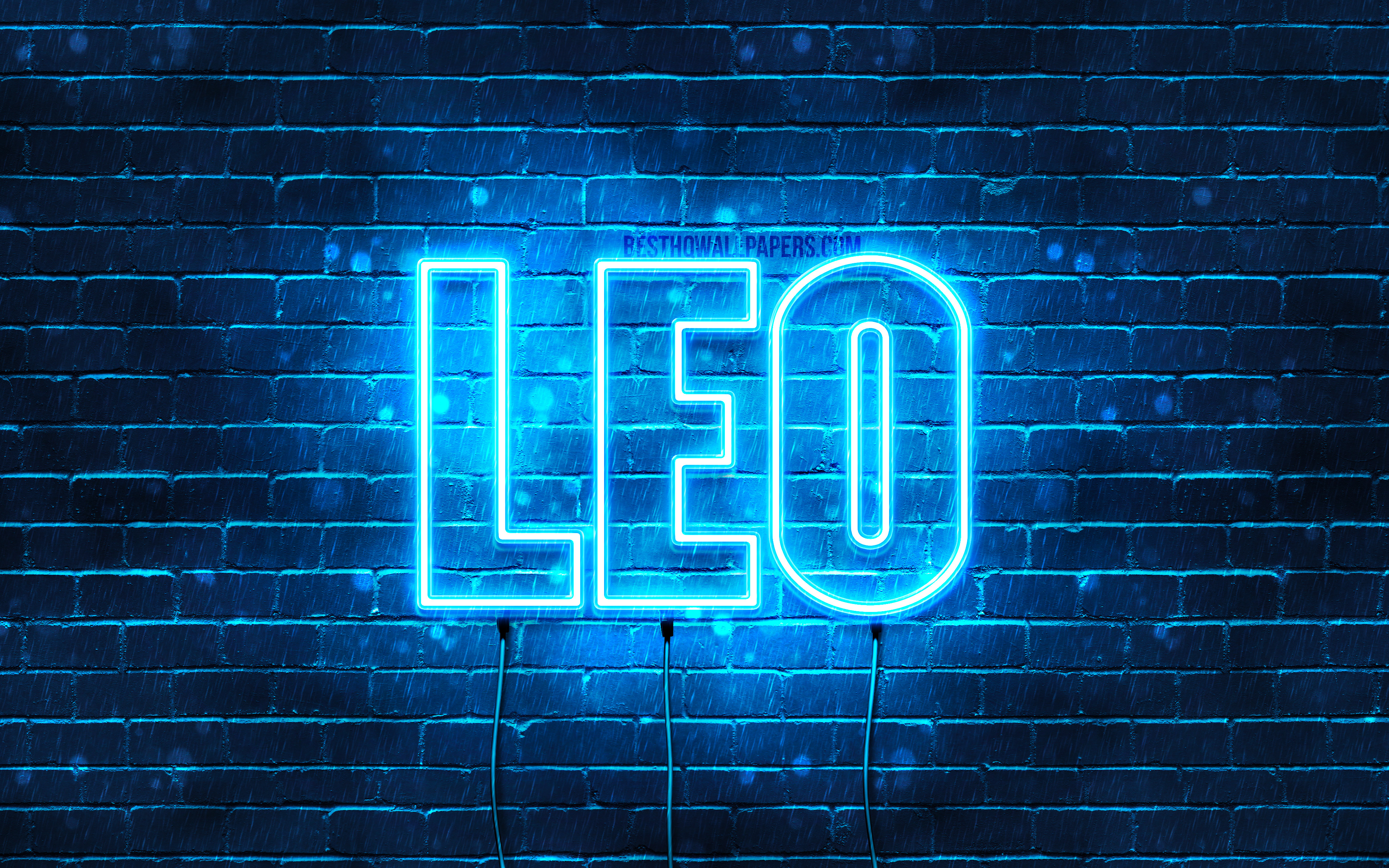 Lataa kuva Ipad, 4k, taustakuvia nimet, vaakasuuntainen teksti, Leo nimi,  blue neon valot, kuva Leo nimi näytön resoluutio 3840x2400. Taustakuvat  työpöydälle