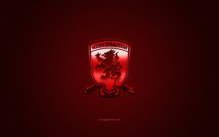 O Middlesbrough FC, Clube de futebol ingl&#234;s, EFL Campeonato, logo vermelho, vermelho de fibra de carbono de fundo, futebol, O Middlesbrough, O Middlesbrough FC logotipo