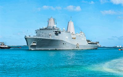 USSサンディエゴ, 4k, LPD-22, 水陸両用運搬船, アメリカ海軍, 米国陸軍, 戦艦, 米海軍, サンアントニオ-クラス, HDR