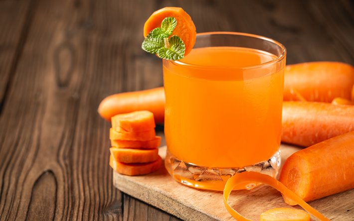 le jus de carotte, jus de l&#233;gumes, carotte, un verre de jus, de la nourriture saine