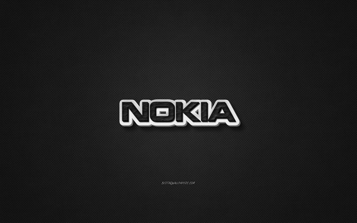 Nokia nahka logo, musta nahka rakenne, tunnus, Nokia, creative art, musta tausta, Nokia-logo