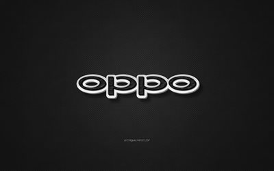 Oppo logo en cuir, de cuir noir, la texture, l&#39;embl&#232;me, le Oppo, art cr&#233;atif, fond noir, logo Oppo