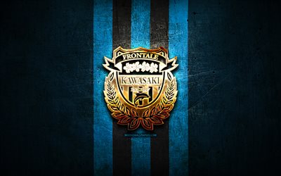 Download Wallpapers Kawasaki Frontale Fc Golden Logo J1 League Blue Metal Background Football Kawasaki Frontale Japanese Football Club Kawasaki Frontale Logo J League Soccer Japan For Desktop Free Pictures For Desktop Free