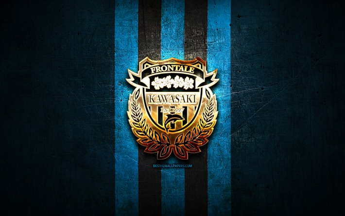 Download Wallpapers Kawasaki Frontale Fc Golden Logo J1 League Blue Metal Background Football Kawasaki Frontale Japanese Football Club Kawasaki Frontale Logo J League Soccer Japan For Desktop Free Pictures For Desktop Free