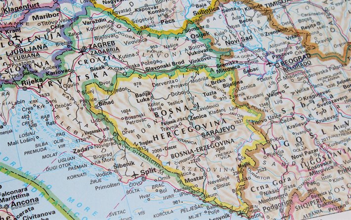 Bosnia ja Hertsegovina Kartta, hallinnollinen kartta, Atlas, kaupungin kartta, maantieteellinen kartta, Kartta Bosnia ja Hertsegovina, Euroopassa